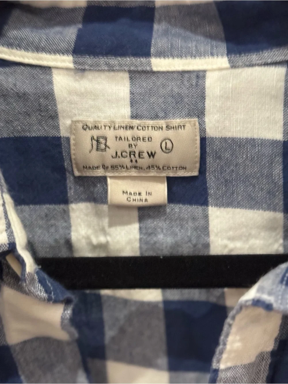 J. Crew Blue and White Check Linen-Cotton Shirt